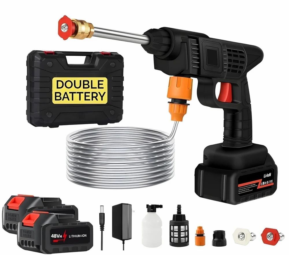 Double Battery High-Pressure Car Washer Gun – Cordless Portable Jet Spray Cleaner
