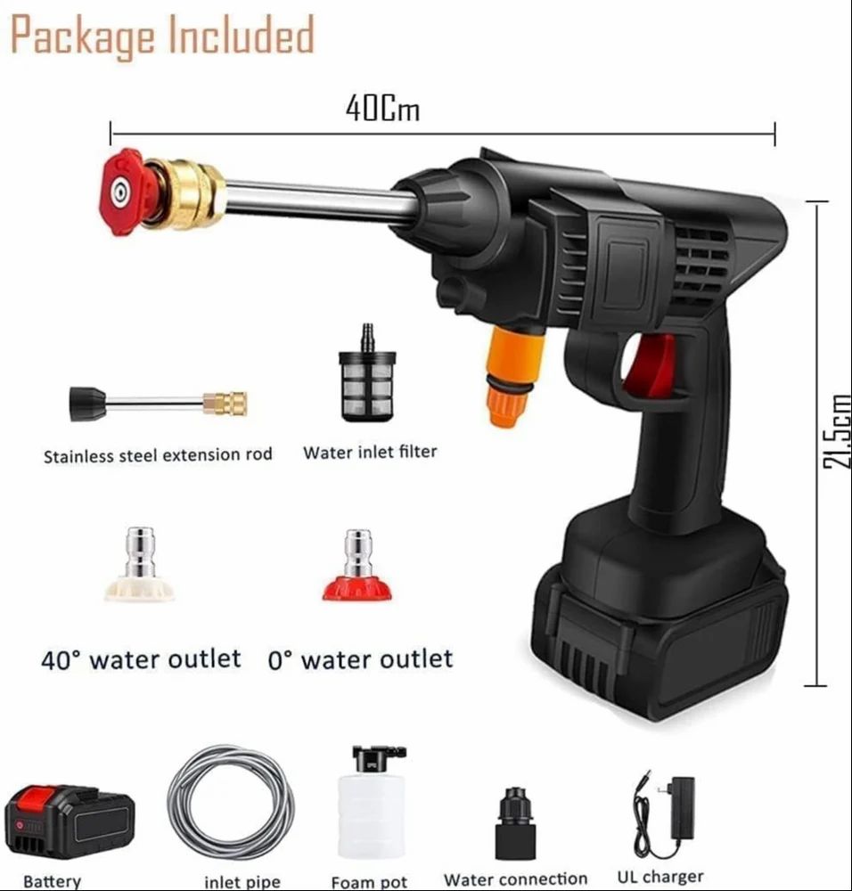 Double Battery High-Pressure Car Washer Gun – Cordless Portable Jet Spray Cleaner