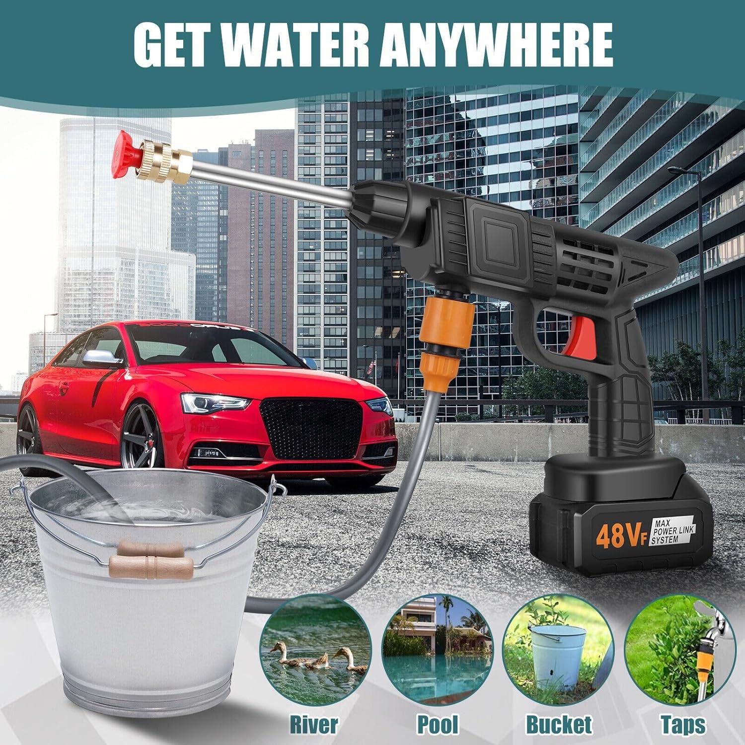 Double Battery High-Pressure Car Washer Gun – Cordless Portable Jet Spray Cleaner